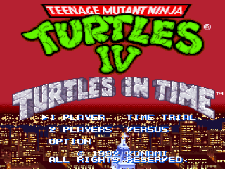 Teenage Mutant Hero Turtles IV Turtles in Time title screen for Super Nintendo